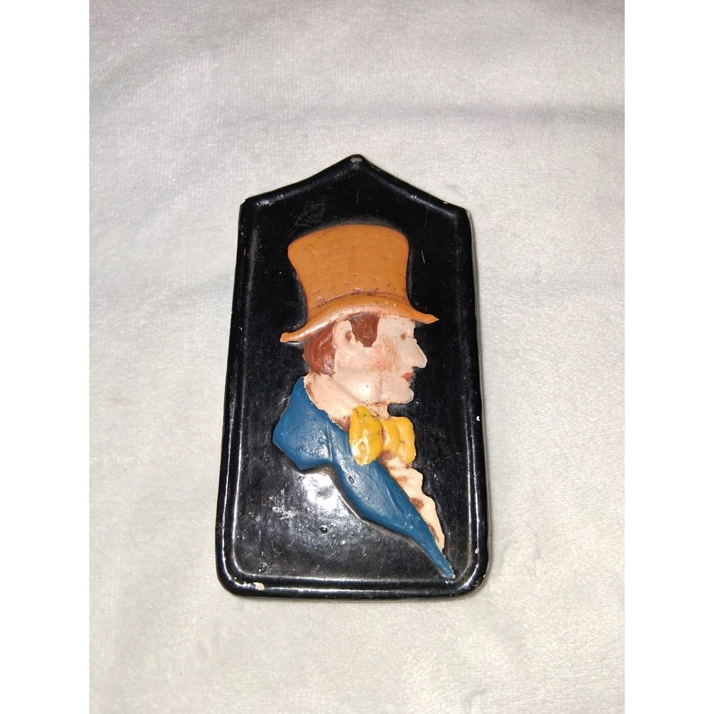 Vintage Hand Painted Dimensional Gentleman Portrait Wall Plaque 4.25"
